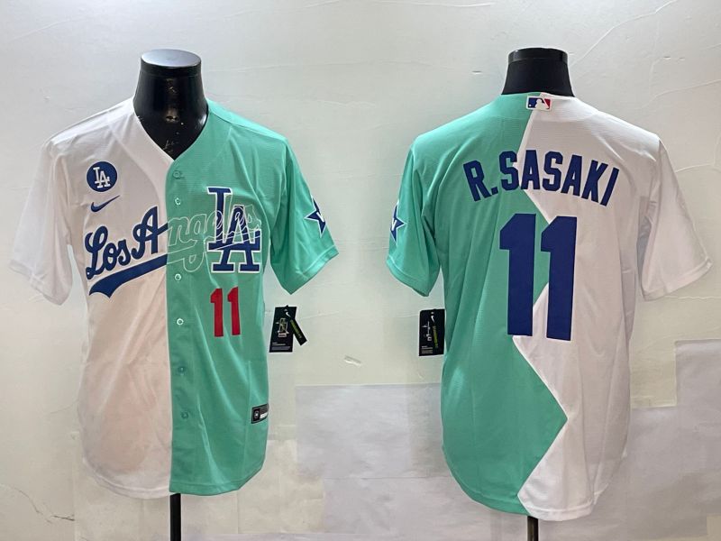 Men Los Angeles Dodgers 11 R.Sasaki White Blue 2025 Game Nike MLB Jersey style 1